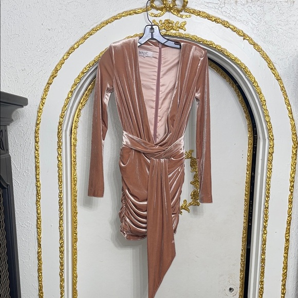 NWOT House of CB BlushFarrah Long Sleeve Mini Pink Velvet Dress XS - Picture 3 of 8